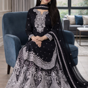 কালো চিনন সিল্ক শারারা স্যুট
